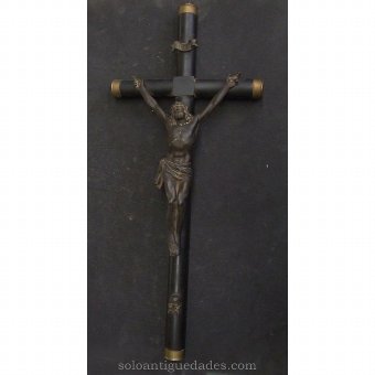 Ebonised wooden crucifix and bronze