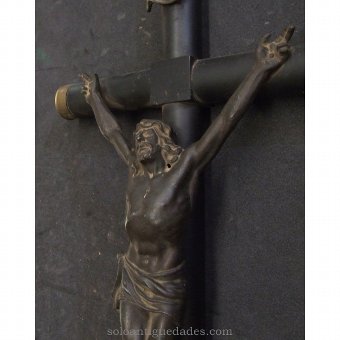 Antique Ebonised wooden crucifix and bronze