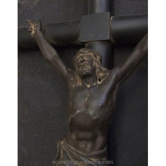 Antique Ebonised wooden crucifix and bronze