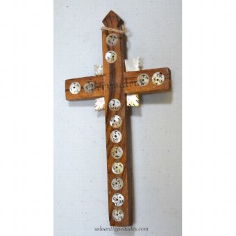 Antique Wooden crucifix with Christ in bronze pearl