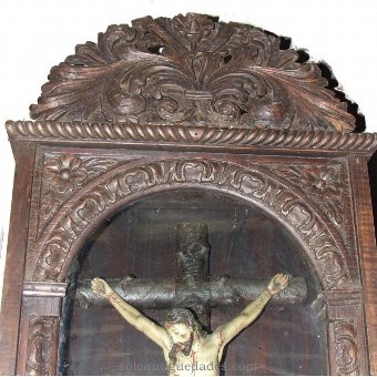 Antique Showcase with Christ crucified