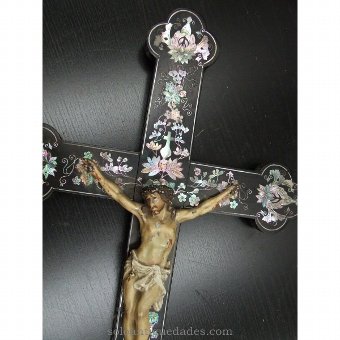 Antique Crucified with Christ hand painted metal