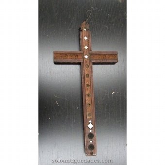 Antique Wooden crucifix with plant motifs and pearl