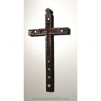 Antique Wooden cross with inlaid wood and mother of pearl