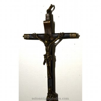 Antique Wooden crucifix and silver-gilt ebonised
