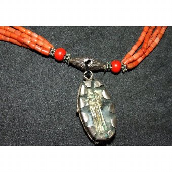 Antique Necklace with coral beads and religious medals
