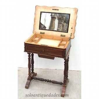 Antique Old wooden sewing box with mirror inside
