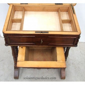 Antique Old wooden sewing box with mirror inside
