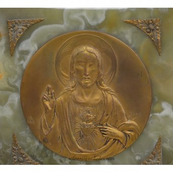 Antique Bronze relief Sacred Heart