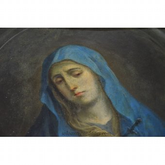 Antique Oil on copper. Our Lady of Sorrows of Miguel Cabrera