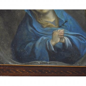 Antique Oil on copper. Our Lady of Sorrows of Miguel Cabrera