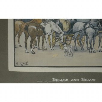 Antique Watercolor with horse carriage