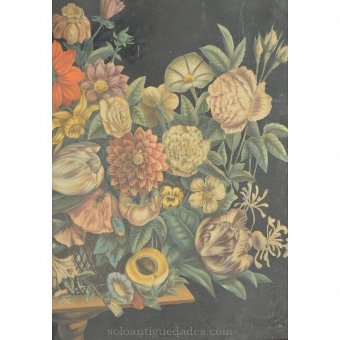 Antique Drawing in color pencil. Still life of flowers