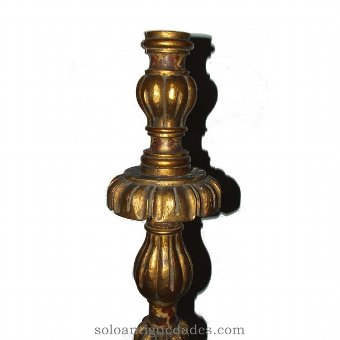 Antique Wooden Candle with gold stem