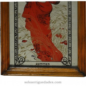 Antique Painting on glass. Summer representation