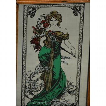 Antique Painting on glass. Spring representation