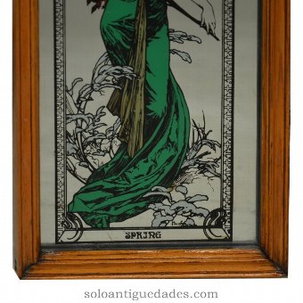 Antique Painting on glass. Spring representation