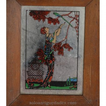 Antique Painting on glass female figure representing