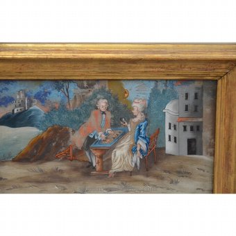 Antique Painting under glass. Knight and lady.