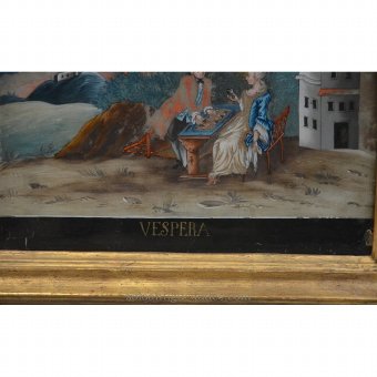 Antique Painting under glass. Knight and lady.