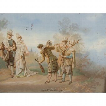 Antique Painting on glass with gallant scene