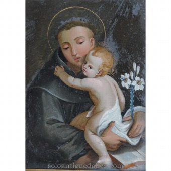 Antique Painting under glass of St. Anthony of Padua.
