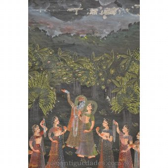 Antique Elegant tempera paint with Indian scene