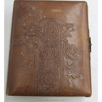 Antique Photo album carved brown leather