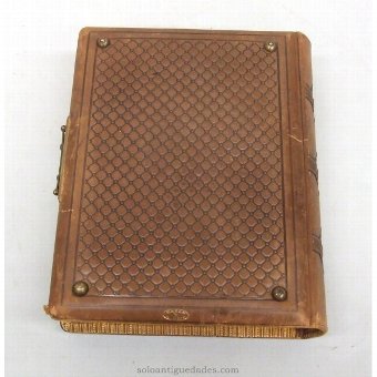 Antique Photo album carved leather and velvet