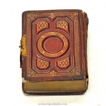 Antique Fotoscon album carved leather covers with geometric