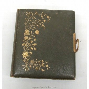 Antique Photo album carved green leather