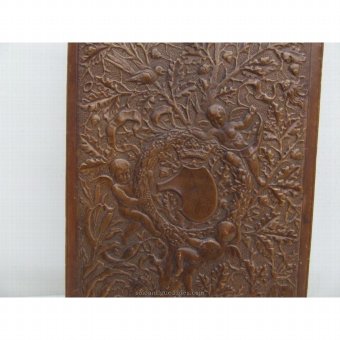 Antique Leather photo album carved with branches, leaves and birds