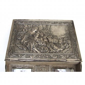 Antique Desktop metal case decorated in relief