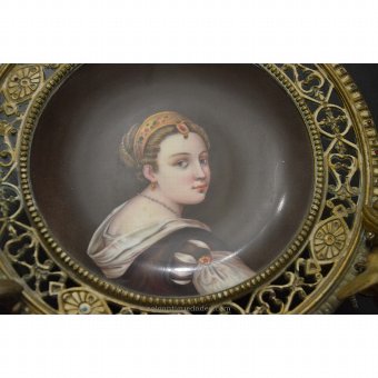 Antique Bowl with enameled lady portrait