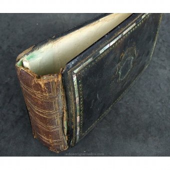 Antique Cardboard photo album inlaid with mother of pearl