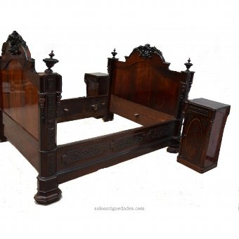 Antique Rectangular bed with carved crown