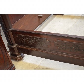 Antique Rectangular bed with carved crown