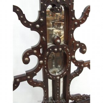 Antique Wooden coat rack with central mirror