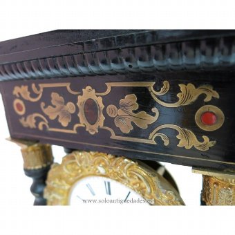 Antique French portico clock with Boulle marquetry