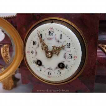 Antique French table clock pinkish marble