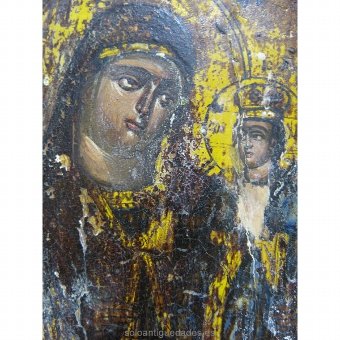 Antique Polychrome wooden Russian Icon