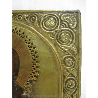 Antique Wood Russian Icon embossed metal