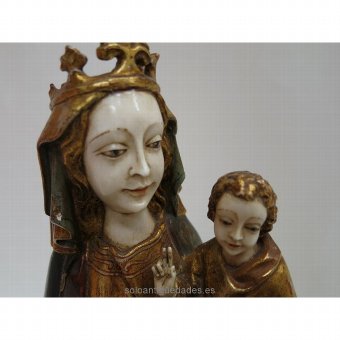 Antique Virgin and Child in wood and ivory