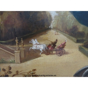 Antique Oil on board with scenery and Peacock