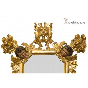 Antique Rococo mirror with polychrome angels