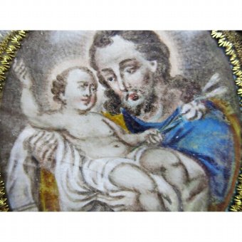 Antique Medallion with image of St. Joseph and baby and Virgen del Rocío
