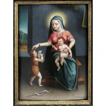 Antique Painting "Virgin and child and San Juanito" 17th century