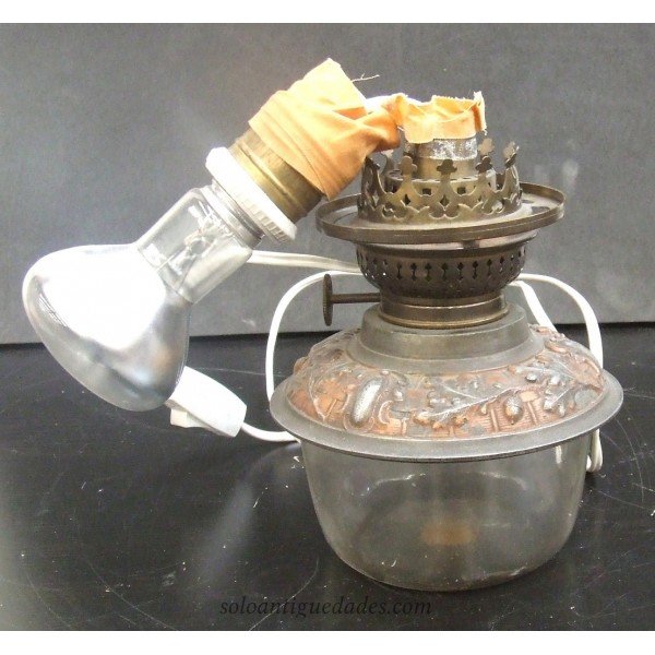 Antique Lamp with carved metal burner