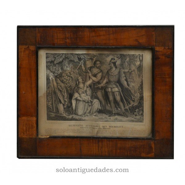 Antique Engraving "Genevieva softens his executioners"