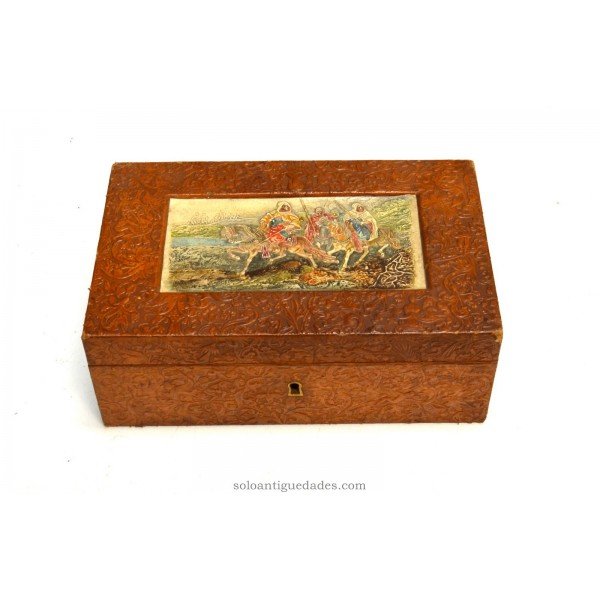 Wooden collection box carved with riders